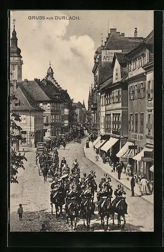 AK Durlach, Militärparade durch die Stadt