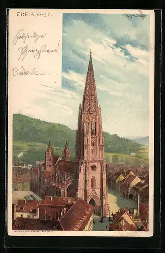 Lithographie Freiburg i. B., Blick auf den Dom