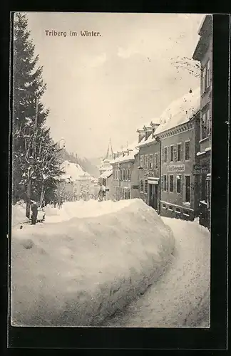 AK Triberg, Ortsansicht im Winter