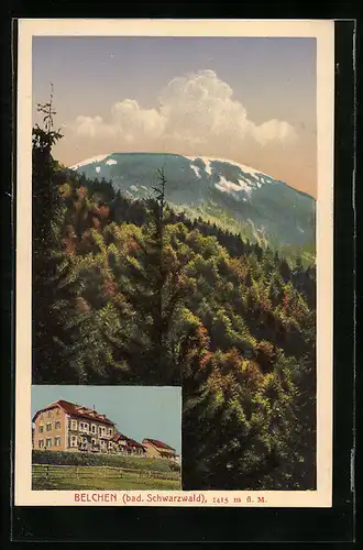AK Belchen /Schwarzwald, Ansicht eines Gebäudes, Wald mit Blick auf die berge