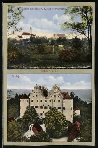 AK Erbach a. D., Blick auf Schloss, Kirche und Pfarrhaus, Schloss