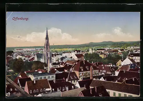 AK Offenburg, Stadtansicht aus der Vogelschau