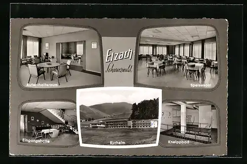 AK Elzach, Kurheim mit Speisesaal, Aufenthaltsraum, Eingangshalle und Kneippbad