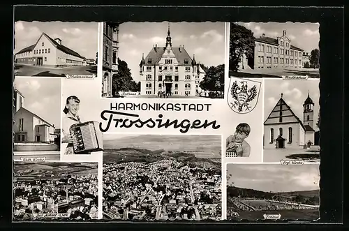 AK Trossingen, Totalansicht, Rathaus, Hohner-Werk, Engl. Kirche