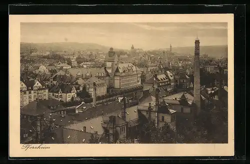 AK Pforzheim, Blick über die Dächer der Stadt