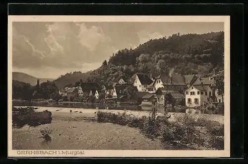 AK Gernsbach, Ortspartie mit Fluss