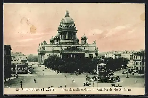 AK Sankt-Petersburg, Isaak-Kathedrale, Pferdekutschen