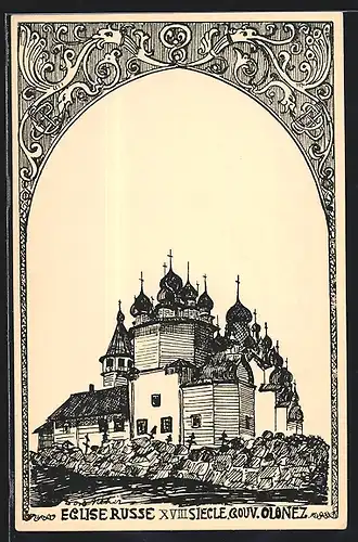 Künstler-AK Olonez, Eglise Russe