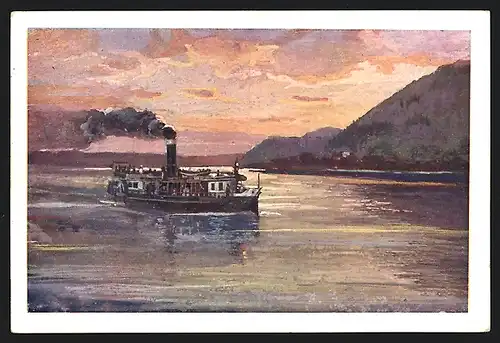 AK Visegrad, Binnenschiff passiert den Ort