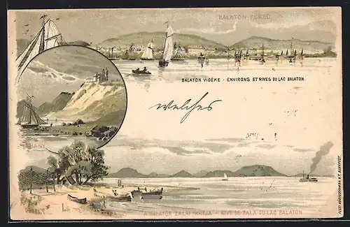 Künstler-AK Tihany, Balaton Videke, Panorama, A Balaton Zalai Partja