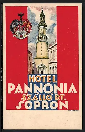 Künstler-AK Sopron, Hotel Pannonia, Szallo Rt.