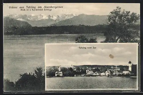 AK Tutzing am Starnberger See, Karwendelgebirge, Ortspartie am Seeufer