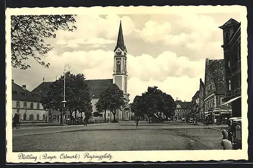 AK Plattling, Strassenpartie am Reysingplatz, Bayer. Ostmark