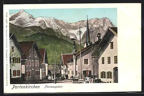 Lithographie Partenkirchen, Floriansplatz