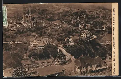 AK Forbach, Teilansicht mit Bahnhof von der Murgtalbahn gesehen