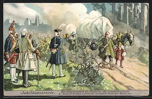 AK Friedrich Wilhelm I. nimmt die vertriebenen Salzburger Bauern auf, Rekame für Thomasmehl