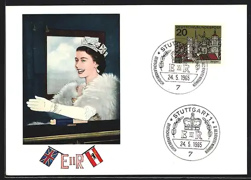 AK Besuch Ihrer Majestät Königin Elizabeth II von England in der Bundesrepublik Deutschland, Flaggen
