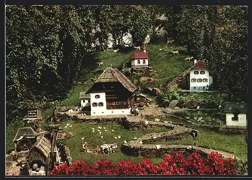 AK Altsimonswald /Schwarzwald, Cafe-Pension Märchengarten, Bes. Fam. Tritschler, Schwarzwälderbauernhof-Miniatur