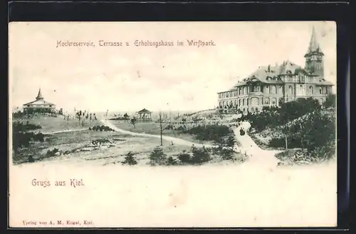 AK Kiel, Hochreservoir, Terrasse und Erholungshaus im Werftpark