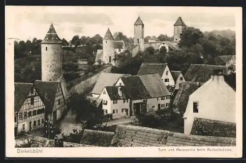 AK Dinkelsbühl, Turm und Mauerpartie beim Muckenbrünnle