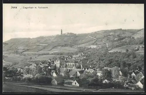 AK Jena, Ortsansicht mit Ziegenhain und Fuchsturm