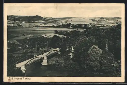 AK Bad Köstritz-Pohlitz, Ortsansicht mit Brücke aus der Vogelschau
