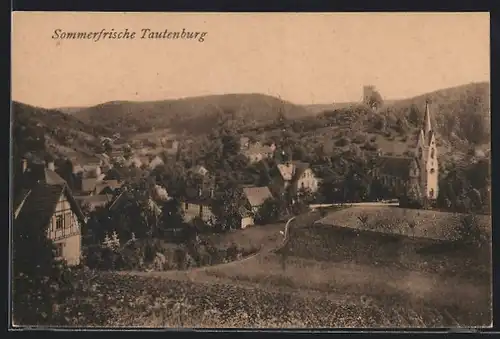 AK Tautenburg, Ortsansicht mit Kirche aus der Vogelschau