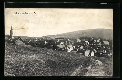 AK Schwarzenbach a. W., Ortsansicht aus der Vogelschau