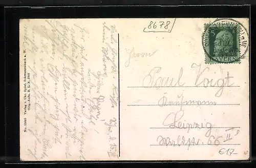 AK Schwarzenbach a. W., Ortsansicht aus der Vogelschau