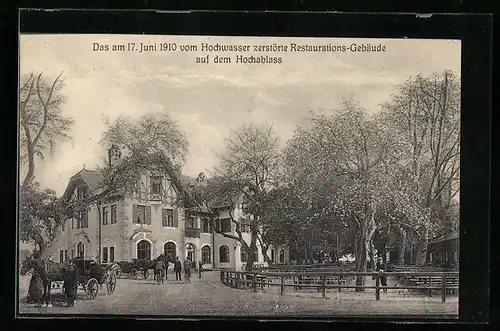 AK Augsburg, Das am 17. Juni 1910 vom Hochwasser zerstörte Restaurations-Gebäude auf dem Hochablass