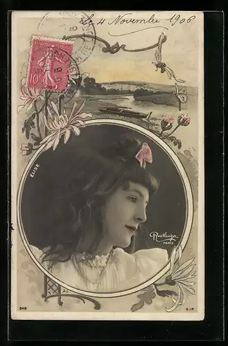 Foto-AK Atelier Reutlinger, Paris: Schauspielerin Elise und Landschaft