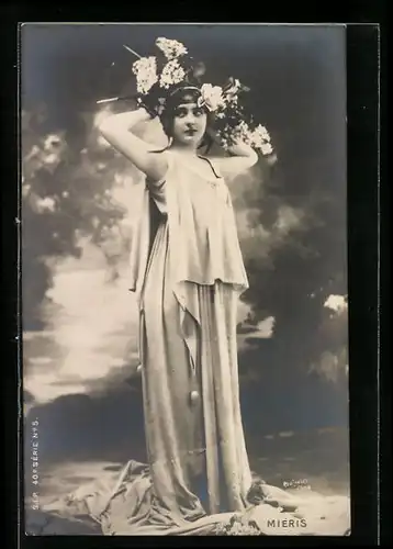 Foto-AK Atelier Reutlinger, Paris: Miéris in Toga porträtiert