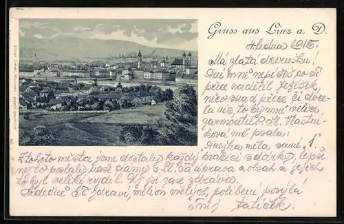 AK Linz a. D., Stadtansicht aus der Vogelschau