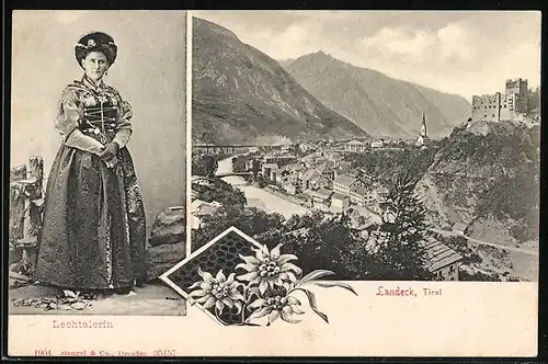 AK Landeck, Totalansicht von einem Berg, Lechtalerin