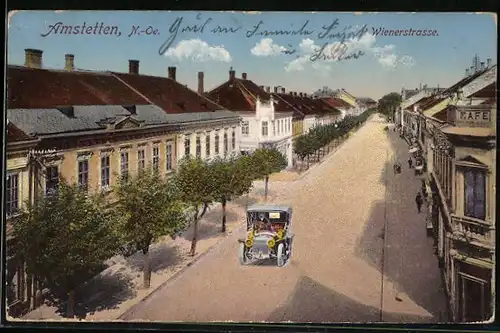 AK Amstetten, Wienerstrasse mit Auto