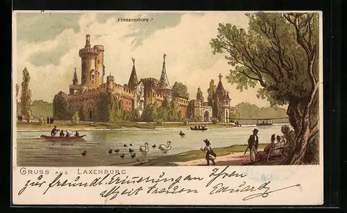 Lithographie Laxenburg, Blick zur Franzensburg