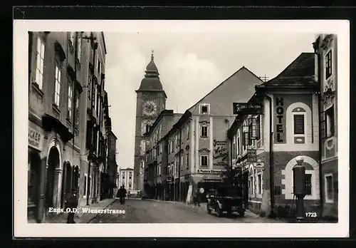 AK Enns O. D., Wienerstrasse mit Hotel