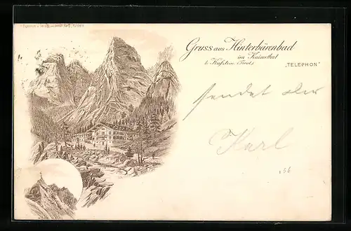 Lithographie Hinterbärenbad im Kaiserthal, Ortspartie und Hohe Halt