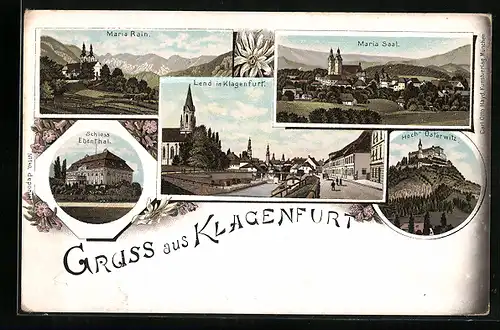 Lithographie Klagenfurt, Hoch-Osterwitz, Maria Saal, Schloss Ebenthal, Lend