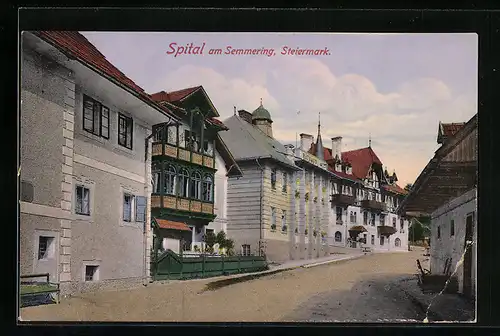 AK Spital /Semmering, Strassenpartie mit Rathaus