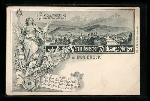 AK Innsbruck, Stadtansicht-Verein deutscher Reichsangehöriger mit der Germania