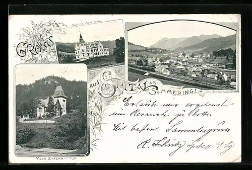 AK Spital am Semmering, Ortsansicht, Villa Zatzka, Schloss Sommerau