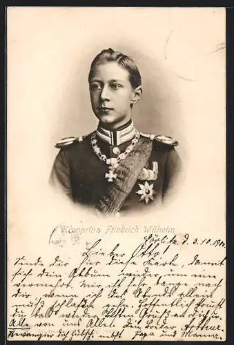 AK Kronprinz Friedrich Wilhelm in Uniform mit Orden