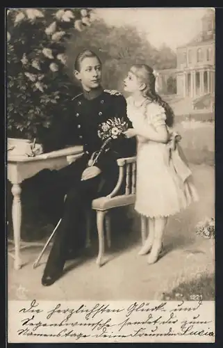AK Kronprinz Wilhelm von Preussen mit seiner Schwester im Garten