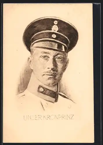 Künstler-AK Portrait des Kronprinzen Wilhelm mit Schirmmütze