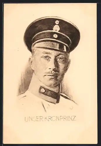 Künstler-AK Portrait des Kronprinzen Wilhelm mit Schirmmütze