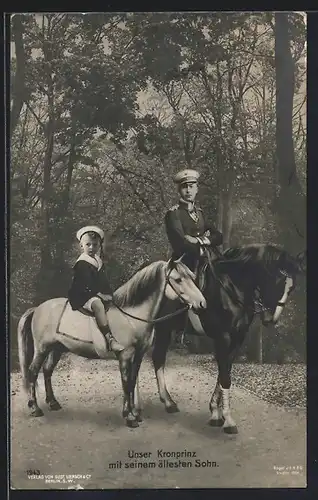 AK Prinz Wilhelm von Preussen mit Kronprinz Wilhelm in Uniform zu Pferde