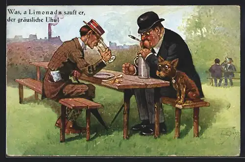 AK Gast im Biergarten wundert sich über Limonadentrinker