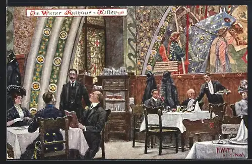 Künstler-AK F. Witt: Wien, Wiener Rathaus-Keller