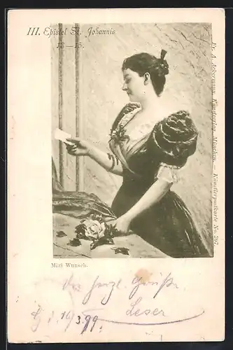 Künstler-AK Mizi Wunsch: Junge Frau bei der Lektüre eines Briefes